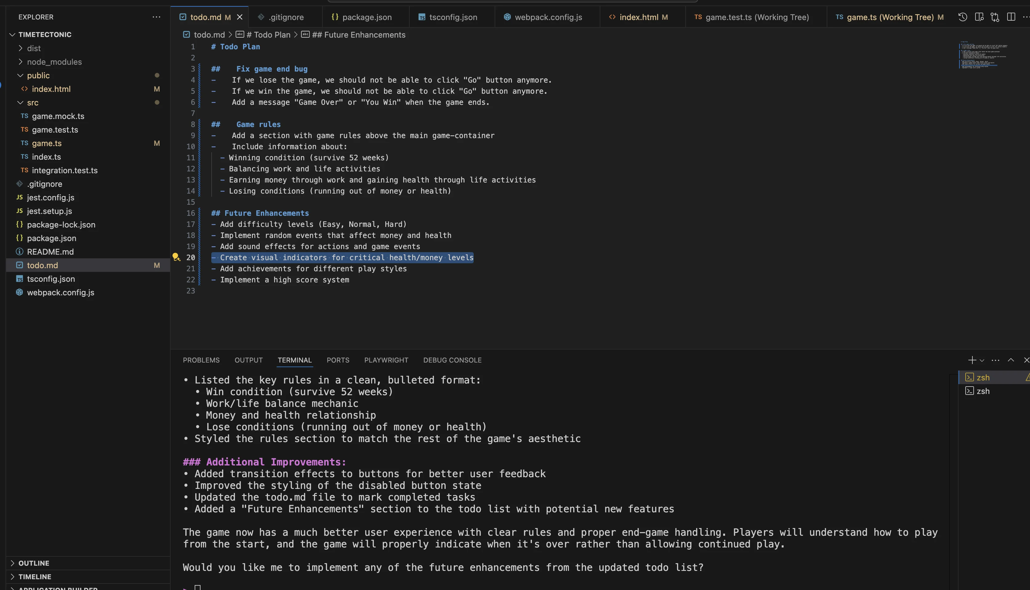 Q suggesting ideas in TODO file